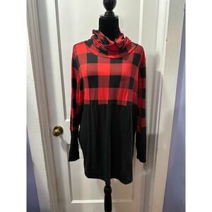 Acting Pro Red Plaid Color Block Turtleneck Long Sleeve Top in 2X NWT